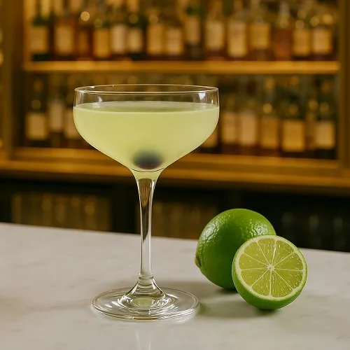 A pale green Last Word cocktail served in a coupe glass.